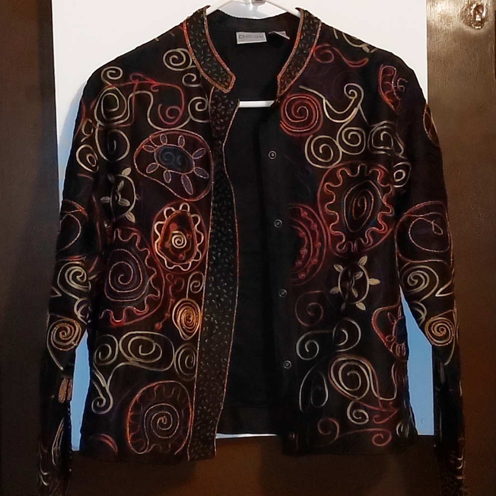 CHICO'S Women's. Black Embroidery Jacket.